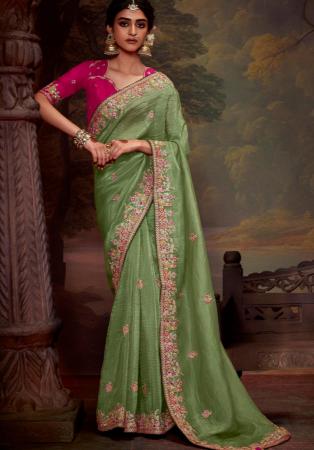 Picture of Well Formed Organza Dark Olive Green Saree