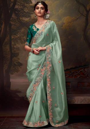 Picture of Exquisite Organza Dark Sea Green Saree