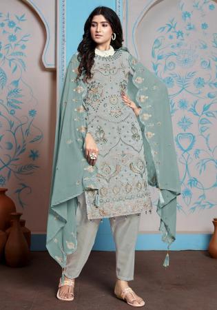 Picture of Georgette Dark Grey Straight Cut Salwar Kameez