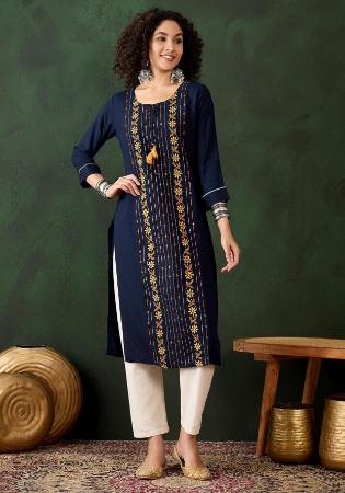 Picture of Appealing Rayon Navy Blue Kurtis & Tunic