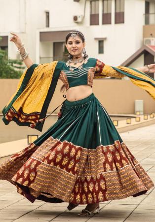 Picture of Statuesque Cotton Dark Green Lehenga Choli