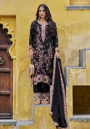 Picture of Wonderful Chiffon Black Straight Cut Salwar Kameez