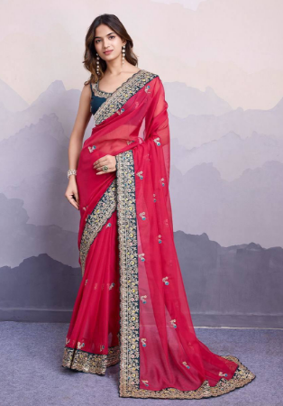 Picture of Beautiful Organza Light Pink Saree