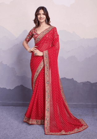 Picture of Ideal Georgette Red Saree