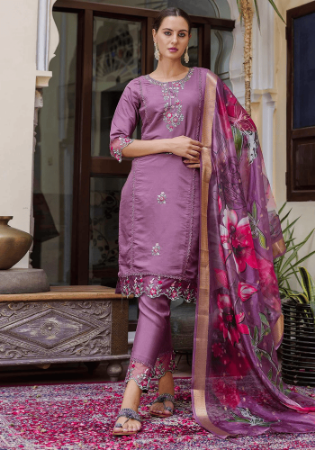 Picture of Resplendent Silk Rosy Brown Readymade Salwar Kameez