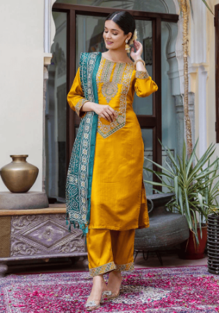 Picture of Marvelous Silk Golden Readymade Salwar Kameez