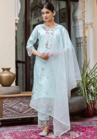 Picture of Marvelous Silk Light Green Readymade Salwar Kameez