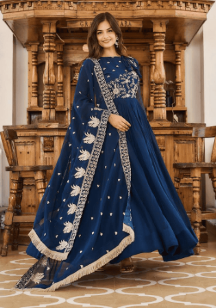 Picture of Ravishing Georgette Midnight Blue Readymade Gown