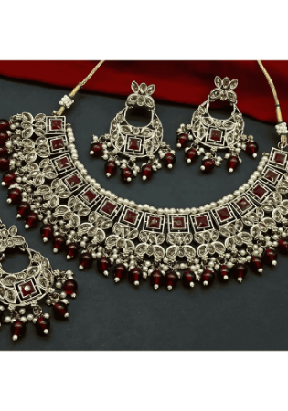 Picture of Amazing Maroon Necklace Set