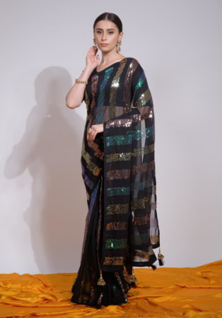 Picture of Pretty Georgette Black Saree