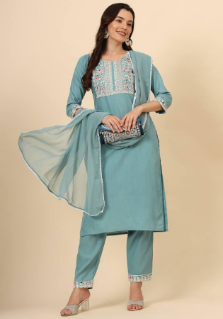 Picture of Exquisite Cotton Cadet Blue Readymade Salwar Kameez