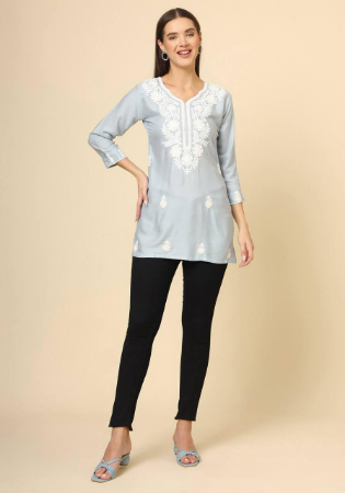 Picture of Exquisite Rayon Dark Grey Kurtis & Tunic