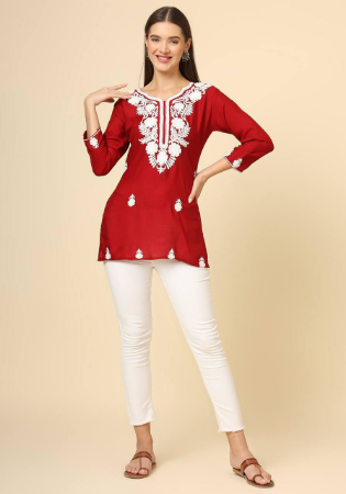 Picture of Comely Rayon Fire Brick Kurtis & Tunic