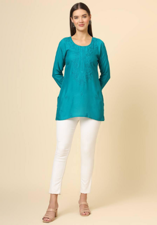 Picture of Excellent Rayon Dark Cyan Kurtis & Tunic