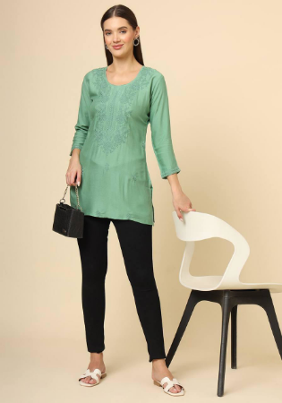 Picture of Radiant Rayon Dark Sea Green Kurtis & Tunic