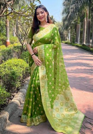 Picture of Delightful Organza Olive Drab Saree