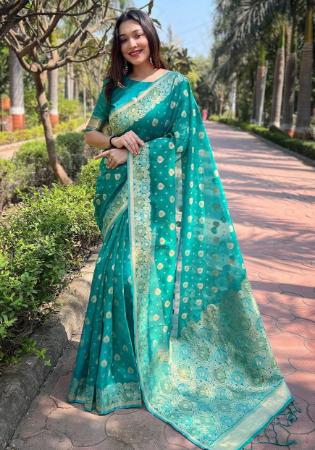 Picture of Beautiful Organza Dark Cyan Saree