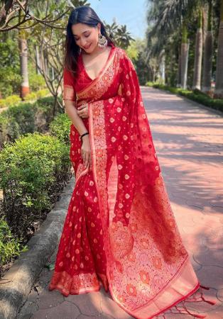 Picture of Good Looking Organza Fire Brick Saree