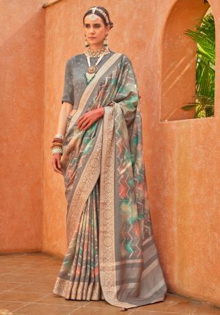 Picture of Excellent Silk Dark Grey Saree