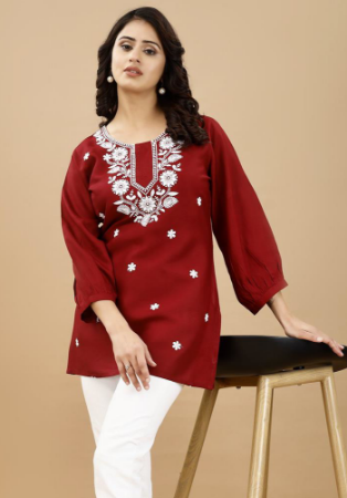 Picture of Pleasing Rayon Maroon Kurtis & Tunic