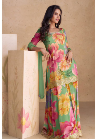 Picture of Chiffon Light Coral Straight Cut Salwar Kameez