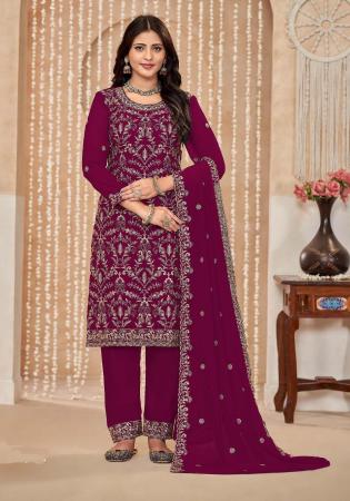 Picture of Stunning Georgette Pink Straight Cut Salwar Kameez