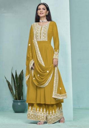 Picture of Georgette Dark Golden Rod Anarkali Salwar Kameez