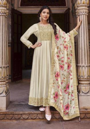 Picture of Amazing Silk Tan Anarkali Salwar Kameez