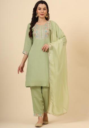 Picture of Delightful Silk Dark Khaki Readymade Salwar Kameez