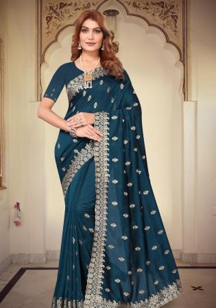 Picture of Elegant Georgette Dark Slate Blue Saree