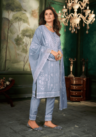 Picture of Rayon & Cotton Light Slate Grey Readymade Salwar Kameez