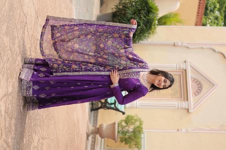 Picture of Sightly Chiffon Purple Readymade Gown