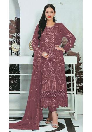 Picture of Georgette Dim Gray Straight Cut Salwar Kameez