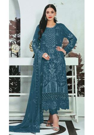 Picture of Georgette Dark Slate Grey Straight Cut Salwar Kameez