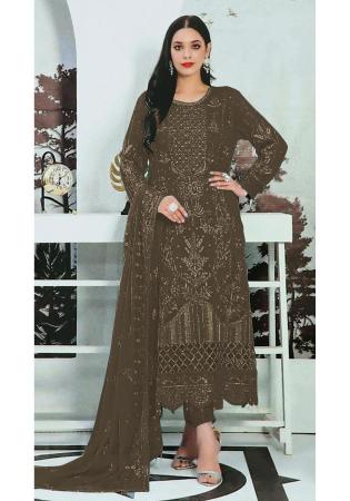 Picture of Georgette Dark Olive Green Straight Cut Salwar Kameez