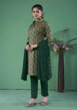 Picture of Cotton Dark Olive Green Readymade Salwar Kameez