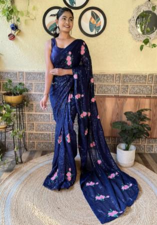 Picture of Superb Georgette Midnight Blue Saree