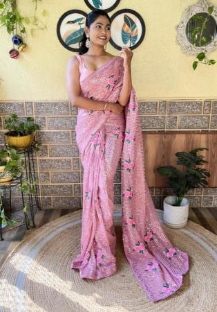 Picture of Ideal Georgette Pale Violet Red Saree