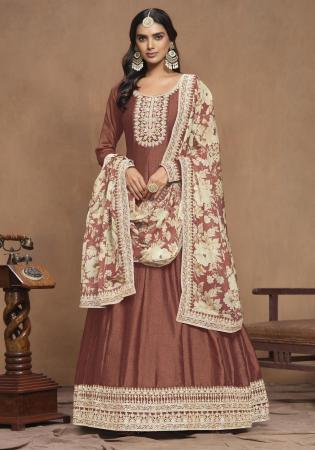 Picture of Sightly Silk Rosy Brown Anarkali Salwar Kameez