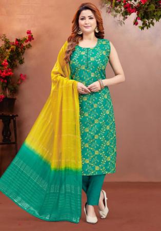 Picture of Delightful Silk Teal Readymade Salwar Kameez