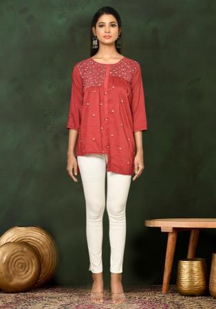 Picture of Well Formed Chiffon Salmon Kurtis & Tunic