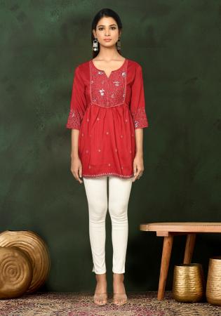 Picture of Radiant Chiffon Fire Brick Kurtis & Tunic