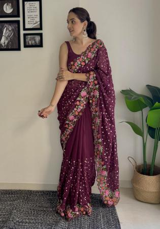 Picture of Ideal Georgette Maroon Saree