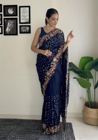 Picture of Charming Georgette Midnight Blue Saree