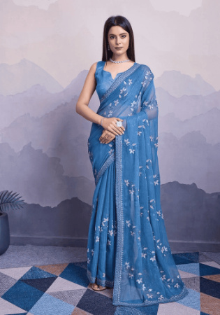 Picture of Fine Chiffon Steel Blue Saree