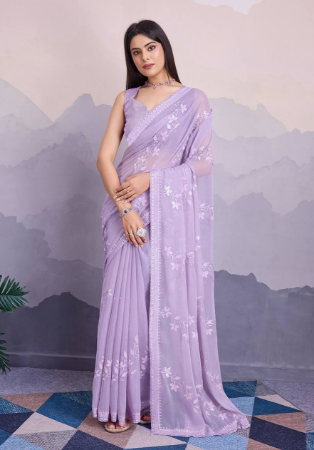 Picture of Comely Chiffon Light Steel Blue Saree