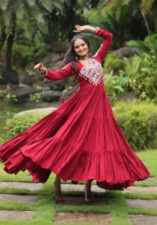 Picture of Beautiful Rayon & Cotton Maroon Party Wear Gown