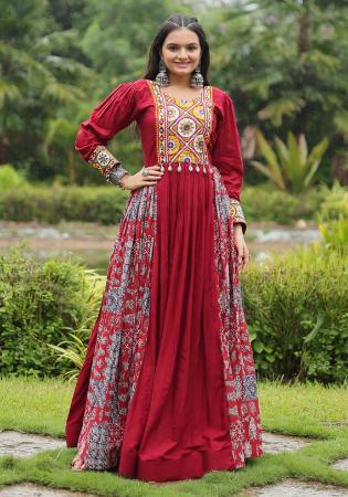 Picture of Enticing Rayon & Cotton Maroon Party Wear Gown