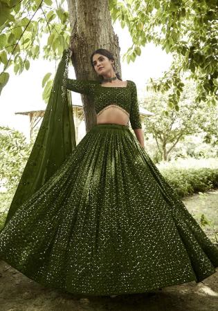 Picture of Wonderful Georgette & Net Forest Green Lehenga Choli