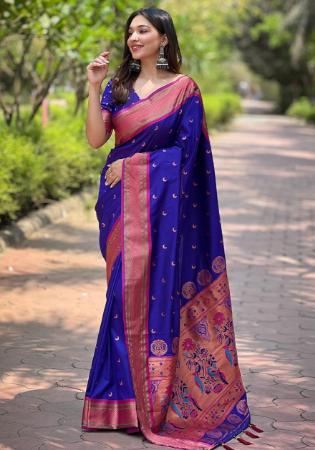 Picture of Alluring Silk Midnight Blue Saree